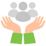 Two hands supporting 3 employees