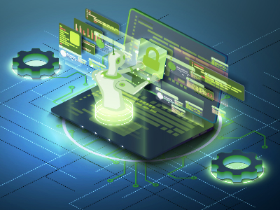 An artificial intelligence robot pops out of a laptop to work with your case management